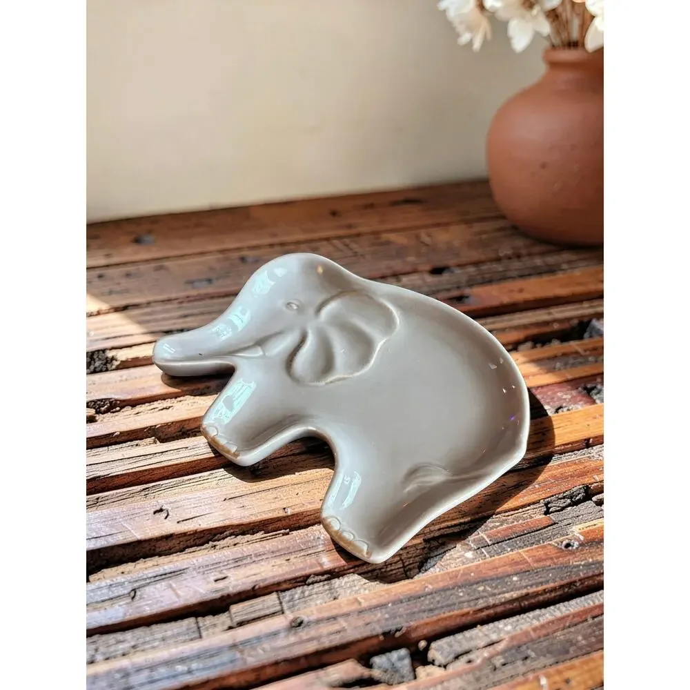 New Ceramic Elephant Trinket Dish | Gray Glazed Jewelry Tray Safari Ring Holder